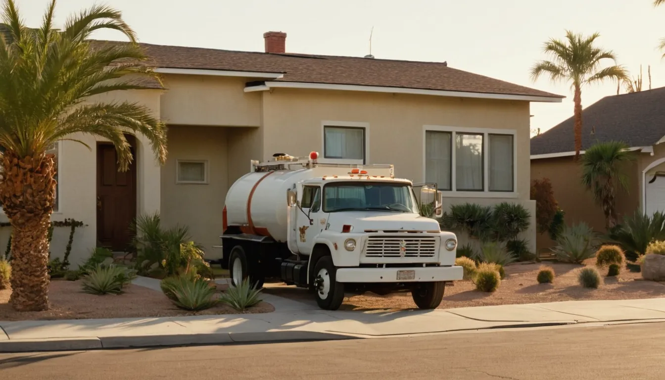 A septic service truck on a quiet residential street in Menifee
